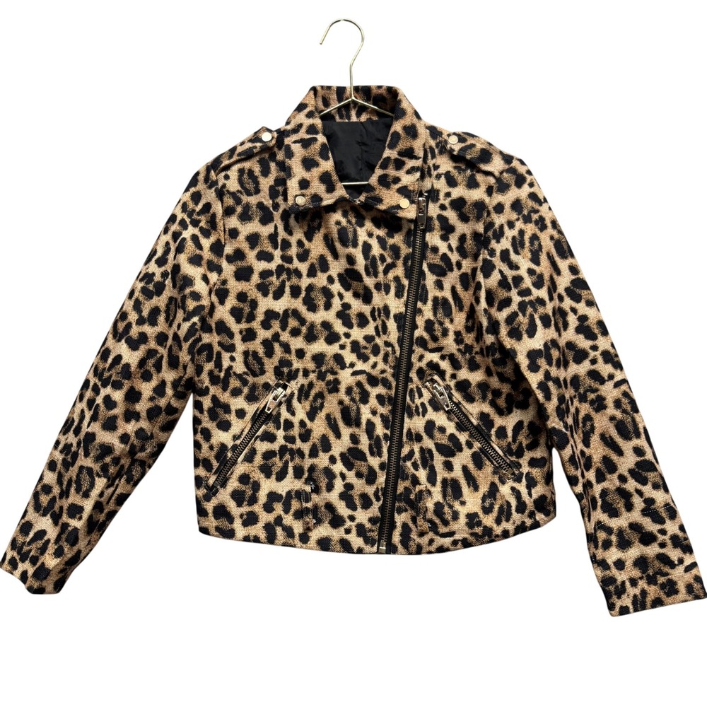 Woven Leopard Print Moto Jacket Asymmetrical Zip Animal Print Tapestry Blazer
